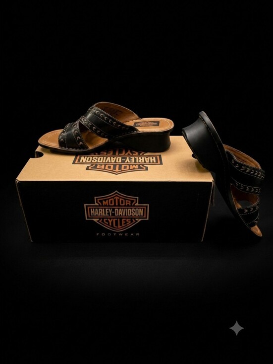 Harley-Davidson Shoes - Harley-Davidson Women's Justine Cross Stitch Black Leather Sandel Casual/NWOT